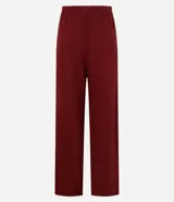 Pantalón de viscosa y lino color borgoña, de corte recto y cintura elástica con cordón ajustable.
