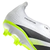 Championes de fútbol Adidas Predator League FT, color blanco con detalles en negro y amarillo limón.
