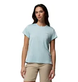 Remera técnica Columbia Bluevista Hill de manga corta en color celeste, con cuello redondo y el logo de la marca estampado en el pecho.