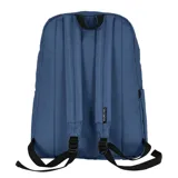 Mochila negra de estilo clásico con compartimento principal amplio, bolsillo frontal con cierre y bolsillos laterales. Incluye división interna para notebook.