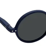 Lentes de sol redondos con montura azul marino y cristales negros.