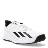 Championes deportivos Adidas Courtflash Speed, color blanco con las tres tiras características en negro. Presentan una parte superior de malla transpirable con refuerzos sintéticos, cierre de cordones y suela de goma resistente con patrón de tracción para mayor estabilidad.