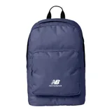 Mochila azul con logo de New Balance estampado en blanco.
