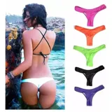 Bombacha de bikini colaless para mujer, de diseño plisado en la parte trasera y tiro bajo, disponible en varios colores.