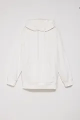 Hoodie deportivo color crudo, con capucha y bolsillo canguro.