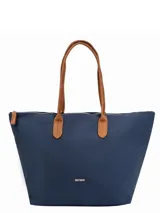 Bolso tipo tote color beige con manijas marrones.