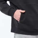Buzo de algodón con capucha, manga larga y bolsillos frontales con cierre. Diseño liso en color negro.