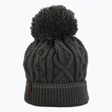 Gorro de lana tejido con diseño de ochos y pompón superior. Cuenta con borde acanalado y etiqueta de marca en el lateral.