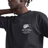 Remera negra de manga corta con logo de Vans "Off The Wall" estampado en el pecho.