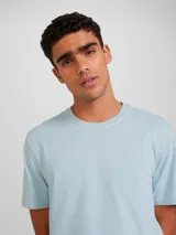 Camiseta marrón de corte recto y mangas cortas.