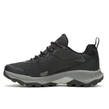 Championes de trekking Merrell modelo Speed Strike 2, color negro con entresuela gris. Presentan una parte superior de malla sintética transpirable, puntera y talón reforzados, y suela de goma con tracción duradera.