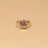 Anillo sello en plata 925 con aplique en oro 9k con diseño de partera.