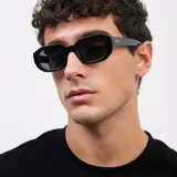 Lentes de sol unisex de forma geométrica, color negro, con protección UV400 y lentes polarizados TAC japoneses antirayaduras.
