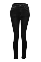 Pantalón jean negro de corte skinny con tiro alto.
