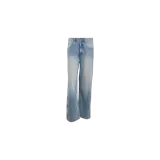 Pantalón de mezclilla Adidas de corte holgado y tiro medio, en color azul claro con efecto deslavado y diseño de pernera recta.