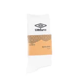 Pack de tres pares de medias deportivas Umbro de caña media, color blanco, con logo de la marca bordado en negro en la parte superior.