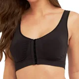 Soutien deportivo o post-quirúrgico color arena, sin aros ni relleno, con tirantes anchos y cierre frontal de ganchos. Presenta frunces laterales para mayor ajuste y comodidad.