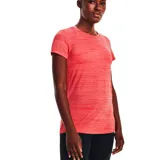 Remera Under Armour Tech para mujer, color coral con textura jaspeada y logo en el pecho.
