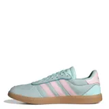Championes Adidas Breaknet Sleek, color verde agua con detalles en rosa y suela marrón.