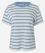 Blusa rayada Marfinno de algodón con cuello redondo en contraste y mangas cortas, de corte slim y diseño clásico.