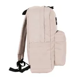 Mochila negra de estilo clásico con compartimento principal amplio, bolsillo frontal con cierre y bolsillos laterales. Incluye división interna para notebook.