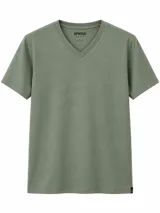 Remera de manga corta y cuello en V de la marca Grego, con diseño básico y calce regular.