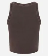 Musculosa marrón de ribana con efecto lavado, cuello redondo y bajo asimétrico.