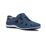 Guillerminas casuales de cuero sintético azul con calados y ajuste con velcro.