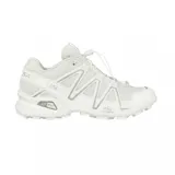 Championes de trail running Salomon Speedcross 3, color blanco total. Presentan un diseño técnico con sistema de cordones de ajuste rápido, suela con tecnología Contagrip para mayor tracción y refuerzos laterales característicos de la marca.
