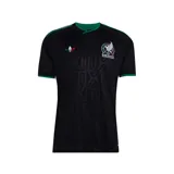 Camiseta de futbol adidas de la tercera equipacion de la seleccion de Mexico para el 2026, de color negro con detalles en verde y patron geometrico tonal.