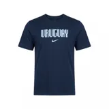 Remera de algodón Nike color azul marino, con cuello redondo y mangas cortas. Presenta la palabra 'URUGUAY' estampada en el pecho en color celeste y el logo de Nike debajo.