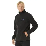 Canguro negro de polar fleece con cuello alto con botones, bolsillo en el pecho con cierre y logo bordado.