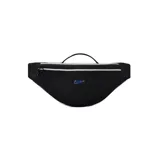 Riñonera negra con logo Nike bordado en azul y detalles en blanco.