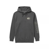 Hoodie Etnies modelo colaboración x Joslin, color gris oscuro, con capucha ajustable por cordón, bolsillo tipo canguro y estampa con el logo de la marca en el pecho y en la manga.