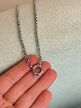 Collar de acero quirúrgico con baño en rodio, de cadena eslabonada y cierre marinero frontal.