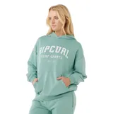 Canguro con capucha de color verde, con bolsillo frontal tipo canguro y estampado gráfico estilo universitario en el pecho con la marca Rip Curl.