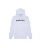 Buzo hoodie gris con estampado de letras en el pecho.