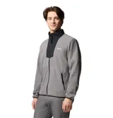 Campera polar Columbia modelo Sequoia Grove, color gris con detalles en negro en el cuello y la parte superior frontal. Cuenta con cierre frontal completo, bolsillos laterales con cierre y logo de la marca bordado en el pecho.