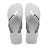 Sandalias tipo ojota Havaianas Dual, color blanco con tiras en gris oscuro.