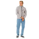 Campera Rip Curl Anti Series Elite de color gris, con capucha ajustable, cierre frontal y bolsillos con cierre. Cuenta con detalles en color negro en los cierres, cordones y bordes de las mangas.