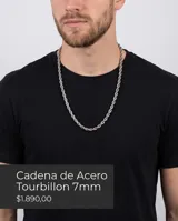 Cadena de acero inoxidable con diseño de eslabones tipo cuerda (tourbillon) de 7mm de espesor.