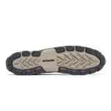 Bota de senderismo Columbia modelo Transverse Hike, color gris topo con detalles en rosa. Presenta una construcción impermeable con parte superior de cuero y malla, entresuela amortiguada y suela de goma con tracción avanzada.