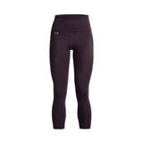 Calza capri Under Armour de mujer, color morado, con cintura alta y logo en la cadera.