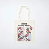 Tote bag color crema con estampado de Minnie Mouse en diferentes poses y la frase "Minnie Happy Mood".