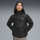 Campera acolchada Puma con capucha, cierre frontal completo y bolsillos laterales. Diseño en color negro con logo de la marca estampado en blanco en el pecho.