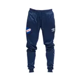 Pantalón de jogging azul marino con cortes en las piernas, escudo del Club Nacional de Football y logo de Umbro.