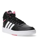 Championes Adidas Hoops 3.0 Mid de caña alta, color negro con detalles en blanco y rosa.