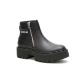 Bota tipo chelsea de cuero liso con plataforma dentada y cierre lateral metálico. Presenta el logo de la marca en el lateral y una construcción robusta con suela de goma de alta tracción.