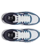 Championes Under Armour modelo UA Mirage Sport, color azul marino, celeste y blanco, con capellada de malla transpirable y superposiciones de gamuza.