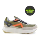 Championes deportivos American Sport Tanner, color verde oliva con detalles en naranja, gris y beige. Confeccionados con materiales textiles y sintéticos.